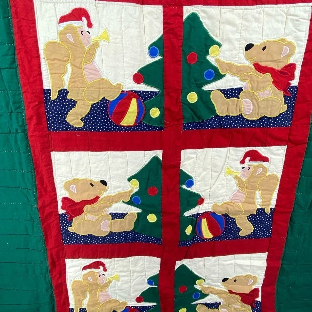 Vintage Pacific Ent Christmas Bear Monkey Embroidered Quilt 60x47